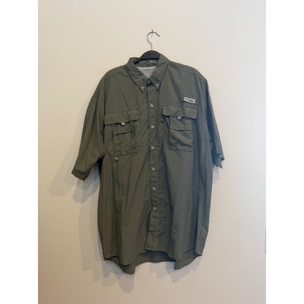 Columbia PFG Bahama II Short Sleeve Fishing Shirt Olive Green Mens XL
